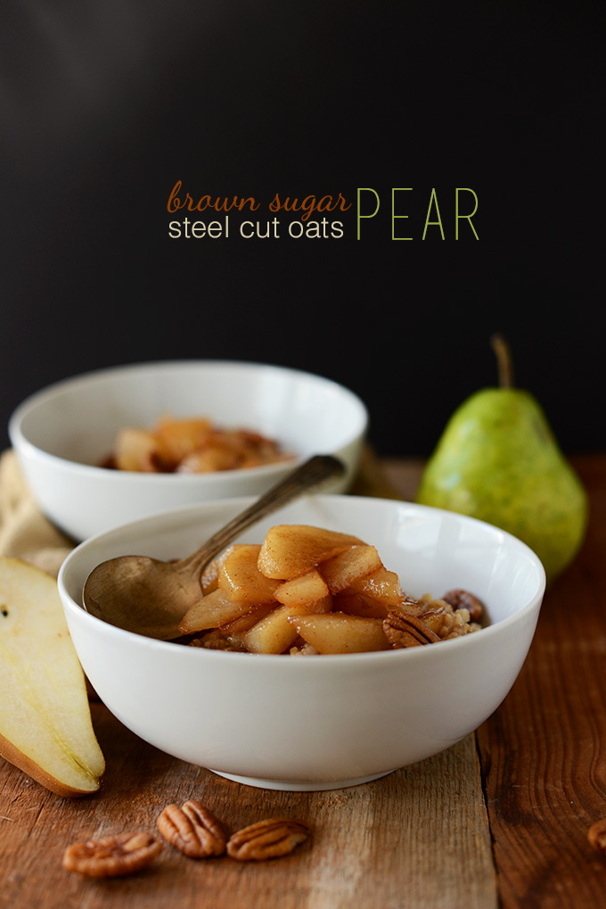 Bowls of Steel-Cut Oats topped with Caramelized Pears
